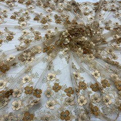 3D Floral Lace Fabric – Luxury Embroidered Bridal Mesh Material VT-36 by Yard