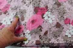 50s Pink Floral Rose Polished Cotton Fabric Remnant 42″Wx72″L 2yds Cottagecore