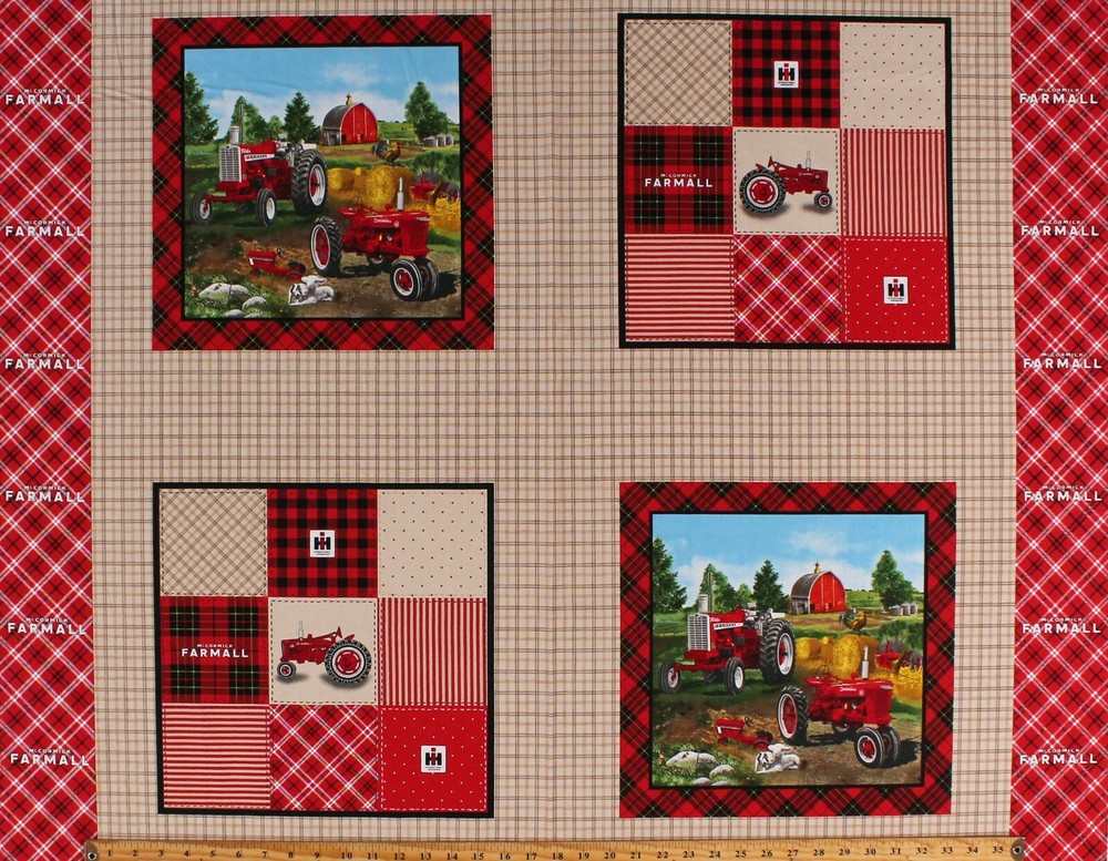 36″ X 44″ Panel McCormick Farmall Barns Plaid Pillow Cotton Fabric Panel D688.69