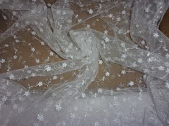 White Small Embroidered Floral Lace with Scallop at both Selvages 1 Yd x 42” Wid