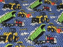 Construction Equipment Dump Truck Bulldozer Fleece Fabric, 60” Wide, Sold BTY