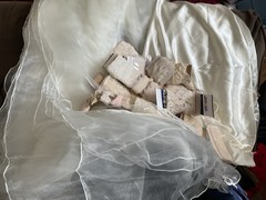 Off White Satin Mesh/Net and Lace For Doll Cloths Crafts Slow Stitch Vintage