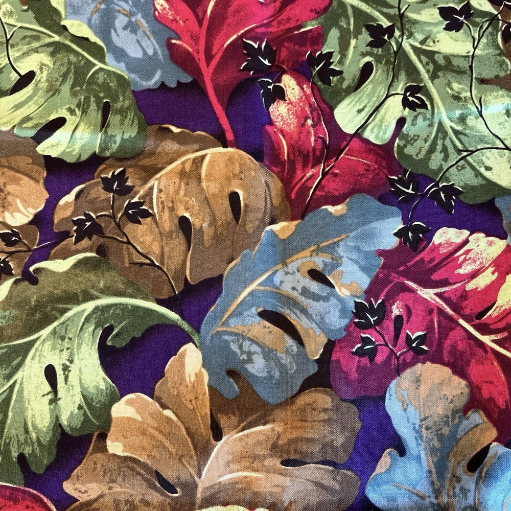 Renaissance Leaf Large Print Magenta Purple Brown Blue David Wolverson 1 Y