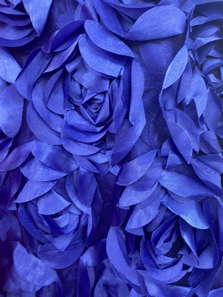 Royal Blue Satin Bridal Petal Rosette on mesh Fabric 52″ Wide Sold By The Yard