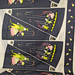 Vintage Set of 12 Panels Marionette Puppet Circus Fabric | Cut & Sew Skirt/Apron
