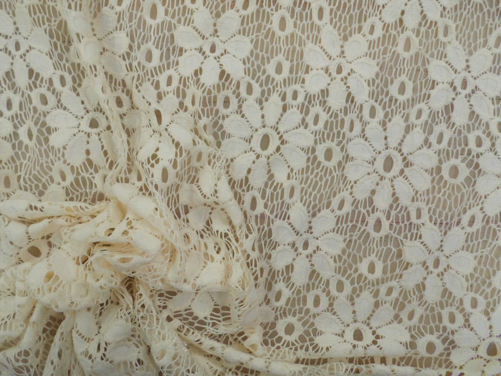 Embroidered Stretch Lace Apparel Fabric Sheer Floral Cream TT400