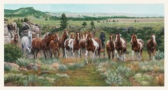 Horse Animal Farm Horses Fabric 24″ Panel 44″W Cotton Elizabeths Studio #9900