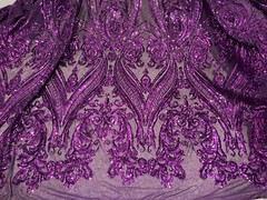 Purple 4way stretch sequins Embroidery Mesh Lace fabric 50” Width 1 Yard