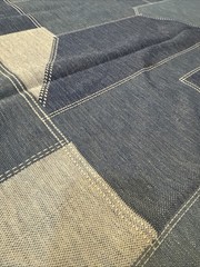 Vtg stretch knit 70s fabric remnant quilted denim print 45 inches x 66 inches
