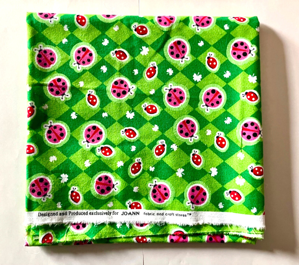 LADYBUGS Fabric Piece 44 x 43 Square Material GLITTERY Joann’s New Remnant