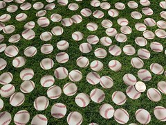 Fabric Baseball on Green grass on KAUFMAN Cotton 1/4 Yard 3347