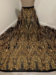 Gold Black 4way stretch sequin Lace fabric 50” Width Sold By The Yard