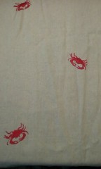 Red Crab Embroidered Linen Look Fabric 3-5/8+ yd (132″l) 54″w Natural Flax color