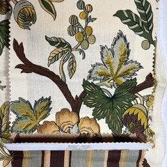 Designer Fabric Sample Dogwood Floral SP-695 Porcelain Linen Cream Brown Green