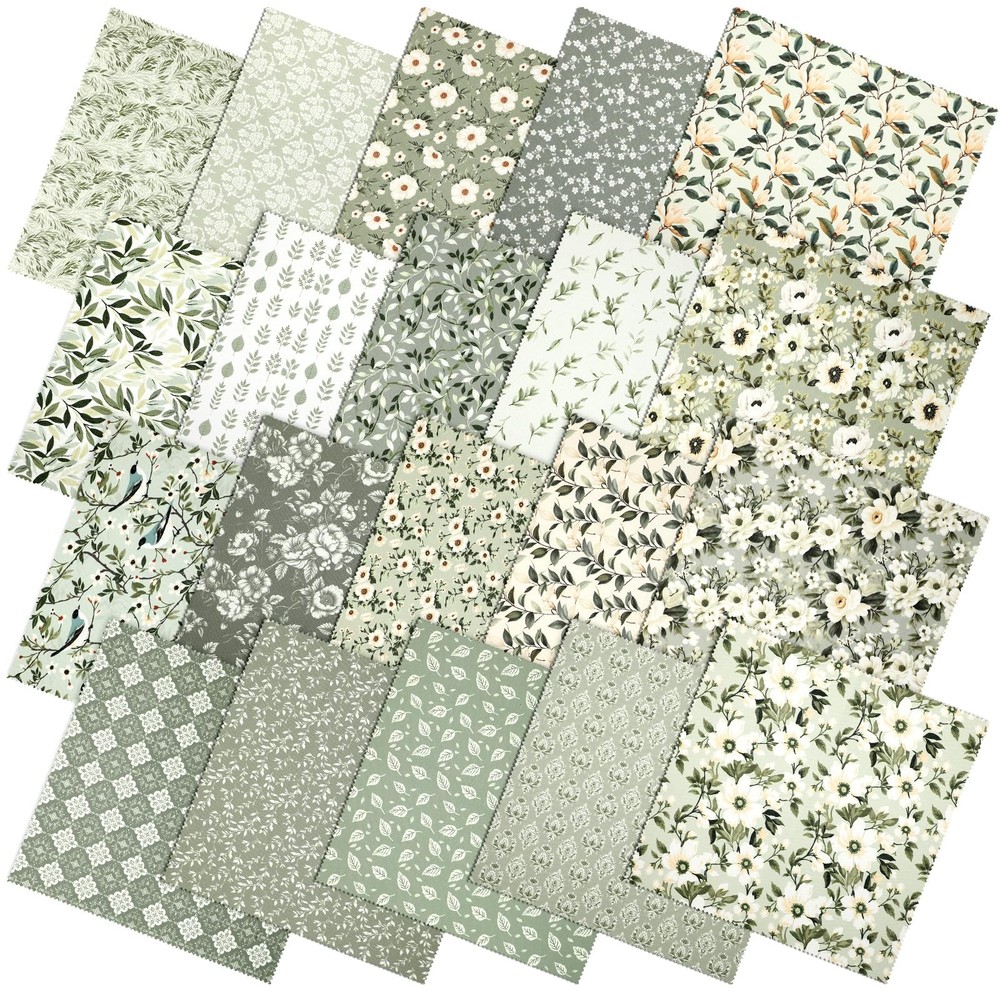 60 Pcs 10 x 10 Inch Sage Green Floral Quilting Fabric Squares, Greenery Precu…