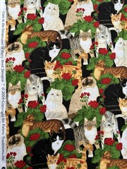 3yds “Cats in the Geraniums” – Fabric Traditions by Patty Reed Designs Rare OOP
