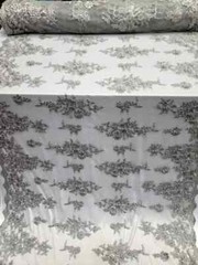 Silver Beaded Lace Fabric By The Yard 3d Floral Flowers Embroidery Sequins Prom