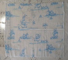 REMNANT Winnie the Pooh Daisy Kingdom Cotton Voile Fabric Blue White Toile 19×21