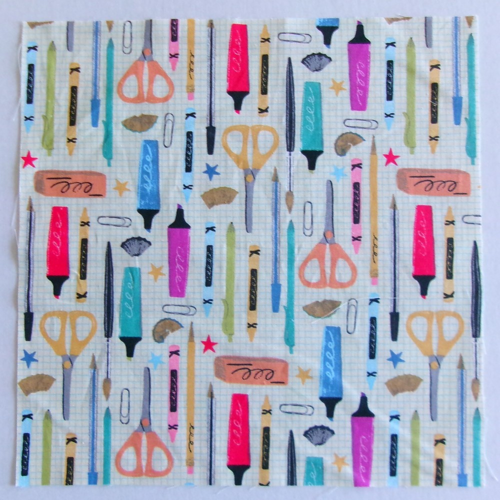 Cotton Fabric Pic A – School Supplies – 1 Piece 10 1/4″ L x 10 1/8″ W