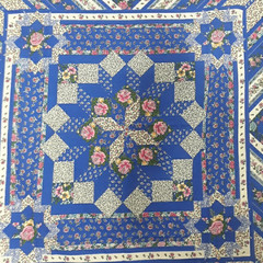 Vintage Fabric Panel 35×45 Cheater Quilt Star Rose Floral Blue Cottage Country