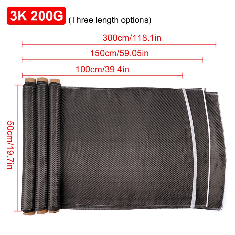 23.6”-118” Real Carbon Fiber Fabric Cloth Roll 3k 200gsm 2×2 Twill Weave Black