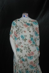 Rayon Stretch Jersey Knit Fabric Beautiful Floral Cream/Teal Multi color 9 oz