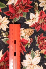 36″L x 44″W Hoffman Fabric Merry Birds White Red Poinsettia Flowers Pinecones