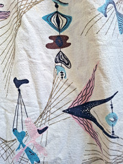 Vintage 1950’s Atomic Boomerang Bark Cloth Single Curtain Drape Panel MCM Fabric
