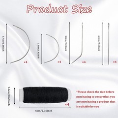 20 PCS Hair Needle and Black Thread Kit for Making Wig, Big Medium