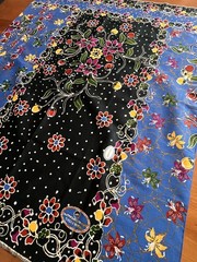 Malaysian Cotton Batik Blue Black Multicolored Floral Pattern