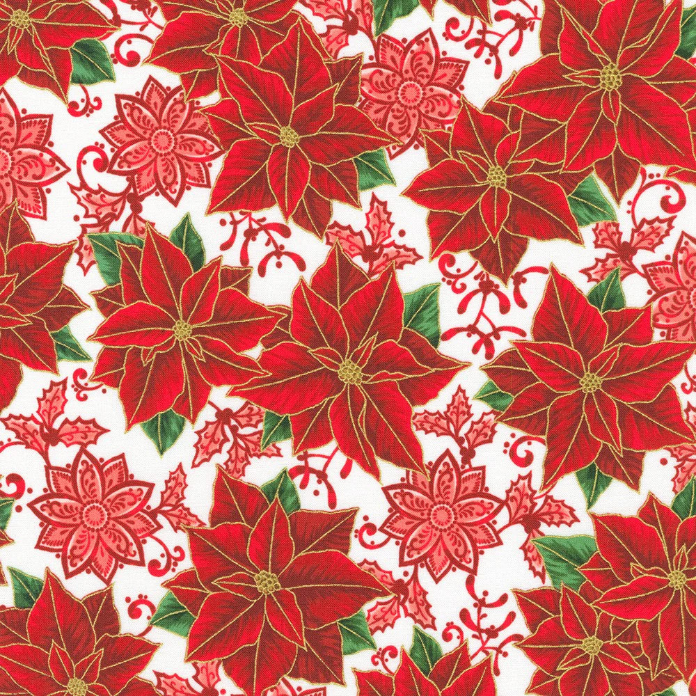 KAUFMAN – Holiday Flourish – Festive Finery – Poinsettias – Candy Cane 1/4yd