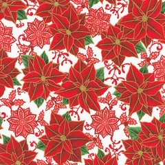 KAUFMAN – Holiday Flourish – Festive Finery – Poinsettias – Candy Cane 1/4yd
