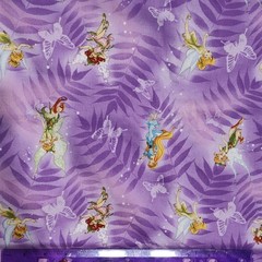 2.5yd Disney Tinkerbell Fairies Leaves Butterflies Purple Cotton Fabric CP24739
