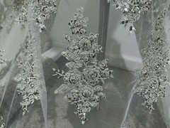 Silver White Heavy Beaded Sequins Embroidery Bridal Lace Fabric 50” Width 1 Yard