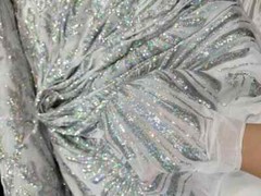 “Silver Iridescent Sequin Stretch Lace Fabric – Sold by the Yard for Prom, Brida