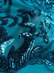 Miranda TEAL Vines and Leaves Sequins on TEAL Mesh Lace Fabric by the Yard – 10