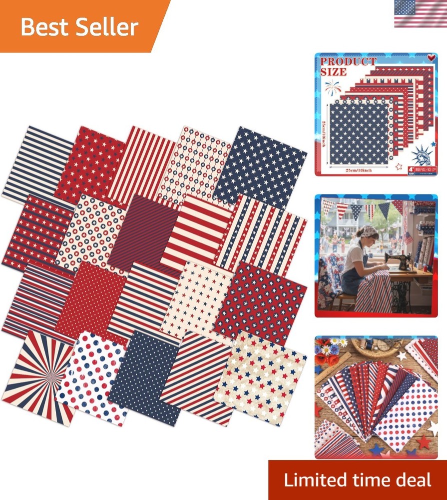 20 Pcs 10×10” Patriotic Quilting Fabric Square Red White Blue Precut Fabric …