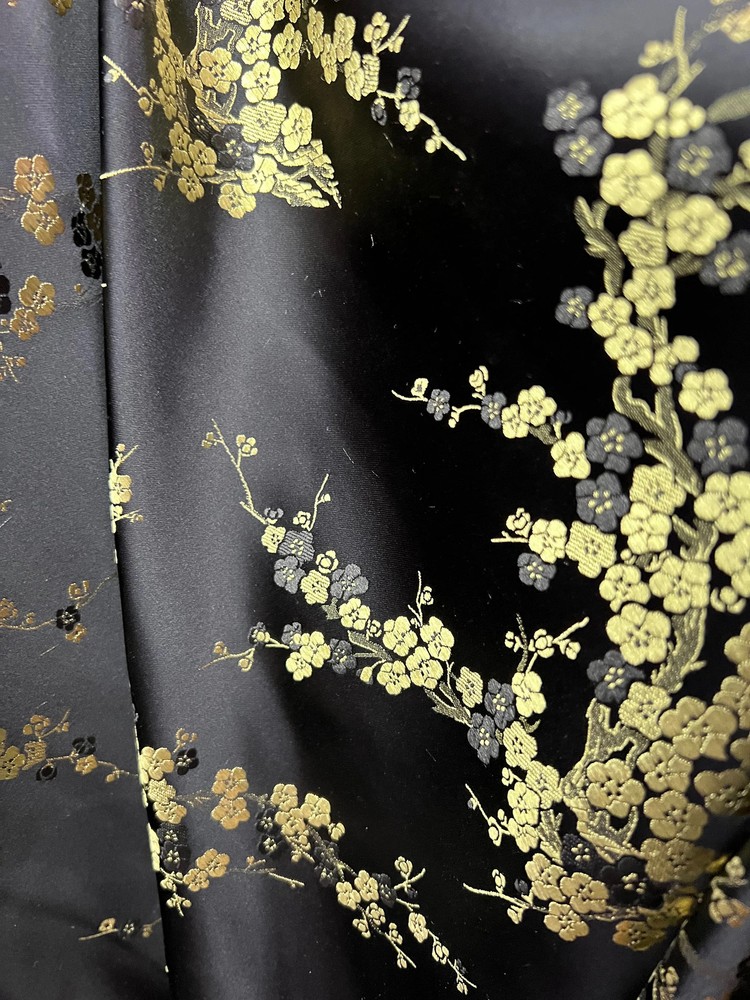 Kori BLACK GOLD Plum Blossom Floral Brocade Chinese Satin Fabric for Cheongsam/