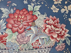 Stanley King Studio Large Floral Basket Blue Red Chintz Fabric BTY x 54″L