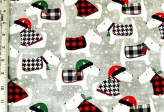 FACE MASKS*SCOTTIE DOGS WITH PLAID COATS/HATS ON GREY 100% COTTON FABRIC*BTY