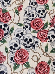 Alexander Henry Fabric the rose tattoo (skulls & roses ) 2005 Cotton 1 Yard