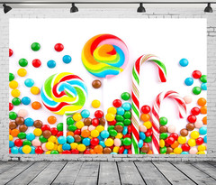 7X5Ft Fabric Sweets Backdrop Candy Lollipops Candy Canes Colorful Candies Candyl