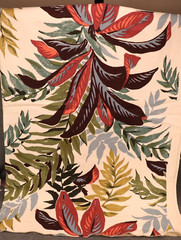 36″ L x 50″W Vintage Tropicana Hand Printed Fabric Large Tropical Flower Leaf