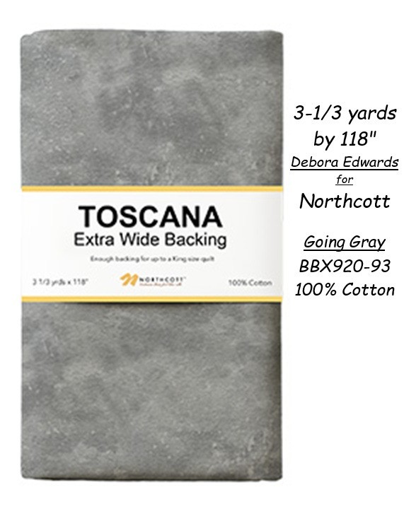 Toscana Extra Wide Quilt Back 118 x 120″ Cotton fabric Northcott BBX9020-93 Gray