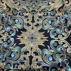 Paula Nadelstern Opulence Benartex Black Gold Turquoise Cotton Quilting Fabric