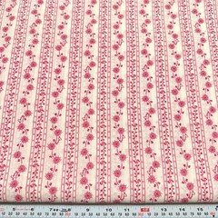 Vtg 1986 Striped Pink Hearts & Florals LANZ Cotton Blend by the HALF YARD x 60″