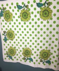 Vintage Mod Flower Power Terry Cloth Fabric Tablecloth Sunflower Polka Dot Retro