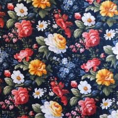 By The Yard ~ Roses On Dark Navy Cotton $3.99 Ships ANY Amount Of Fabric