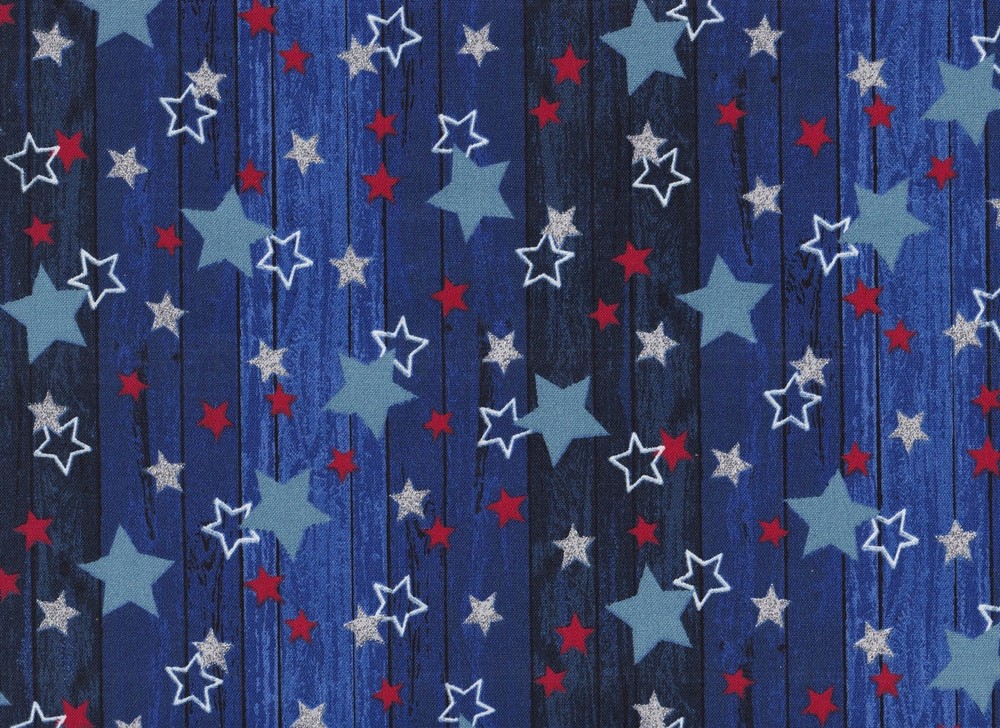 Fabric Traditions | Patriotic Red Blue Stars on Wood Stripe | Cotton YARD