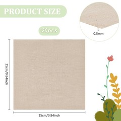BENECREAT 20 Sheets Beige Square Linen Embroidery Fabric, 9.8×9.8 inch
